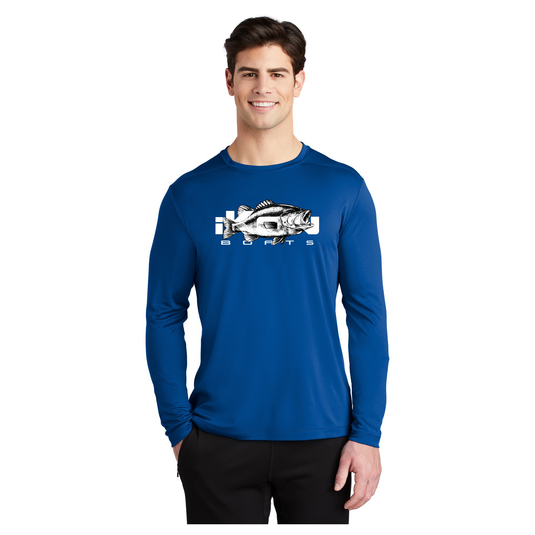 iKon Boats UPF 50 Performance Long Sleeve Shirt - Royal Blue White Bass