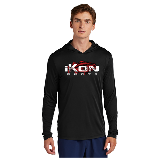 iKon Boats Hooded UPF 50 Performance Long Sleeve Hoodie - Red Bass