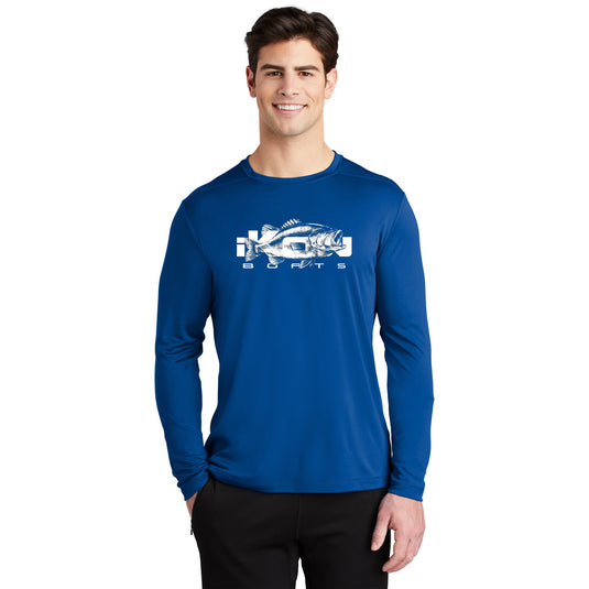 iKon Boats UPF 50 Performance Long Sleeve Shirt - Royal Blue Washed Bass